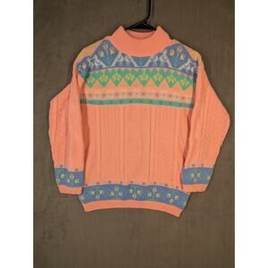 Gitano Sweater Women's Medium Pink Acrylic Hearts Ducks Flowers Retro Vintage